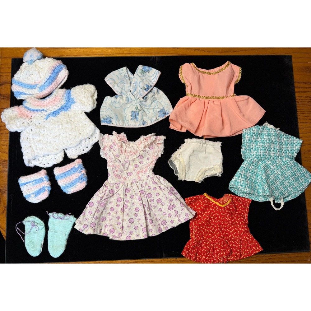 Vintage Doll Clothes Lot Crocheted Sweater Dress Bloomers Socks Handmade 12pc